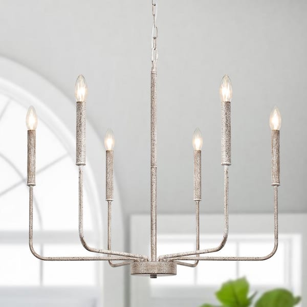 LWYTJO Classic 6-Light Distressed Vintage White with Black Rust Spot Rustic Linear Farmhouse Candle Kitchen Island Chandelier