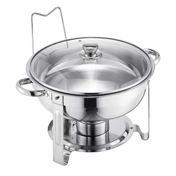 Silver Chafing Dish Buffet Set, 5 qt. 2 Pack, Stainless Steel Chafer with 2 Full Size Pan, Round Catering Warmer Server