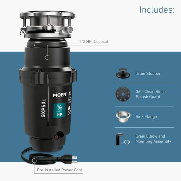 MOEN Prep Series 1/2 HP Continuous Feed Garbage Disposal with Sound Reduction and Universal Mount