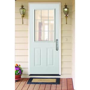32 in. x 80 in. Colonial 9Lite 2-Panel Painted White Left-Hand Steel Prehung FrontDoor with Internal Grille