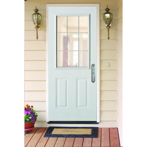 32 in. x 80 in. Colonial 9Lite 2-Panel Painted White Left-Hand Steel Prehung FrontDoor with Internal Grille