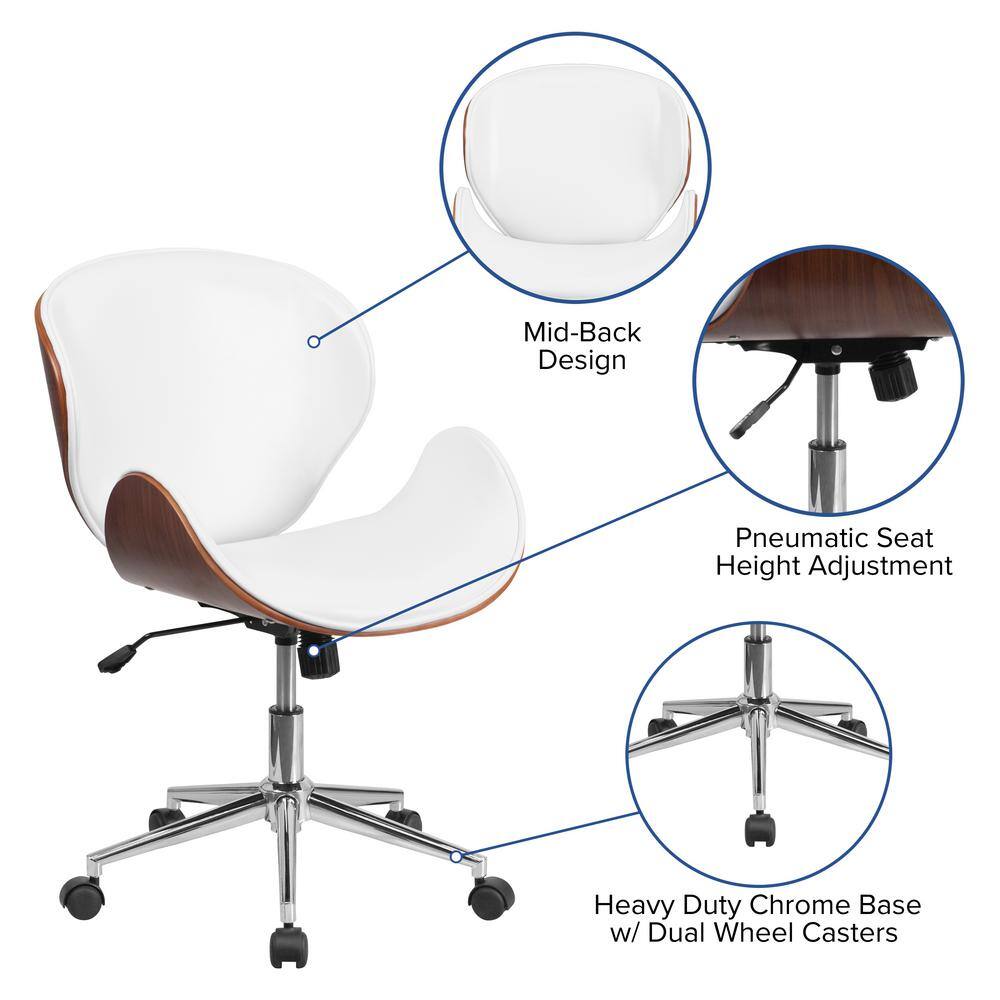 Mid-Back Walnut and White LeatherSwivel Office Chair