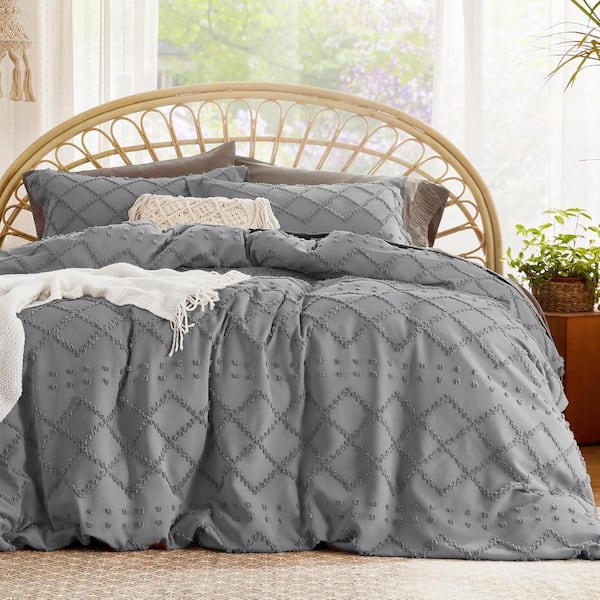 Unbranded 3-Pieces King Polyester Boho Bedding Duvet Cover for All Seasons(Grey)
