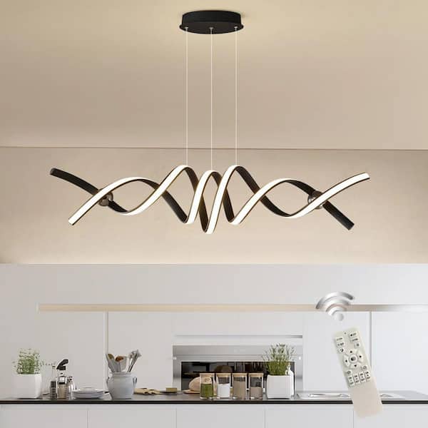60-Watt 2 Light Black Dimmable Integrated LED Pendant Light with Remote Included for Kitchen Island and Dinning Room