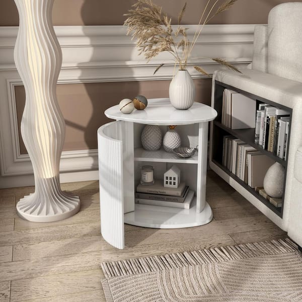 Furniture of America Malo 20.4 in. White Engineered Wood Rectangle End Table With Storage And Shelf