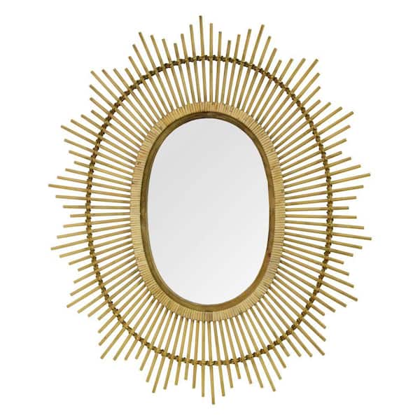 HomeRoots Victoria Bamboo Wood Brown Framed Wall Mirror