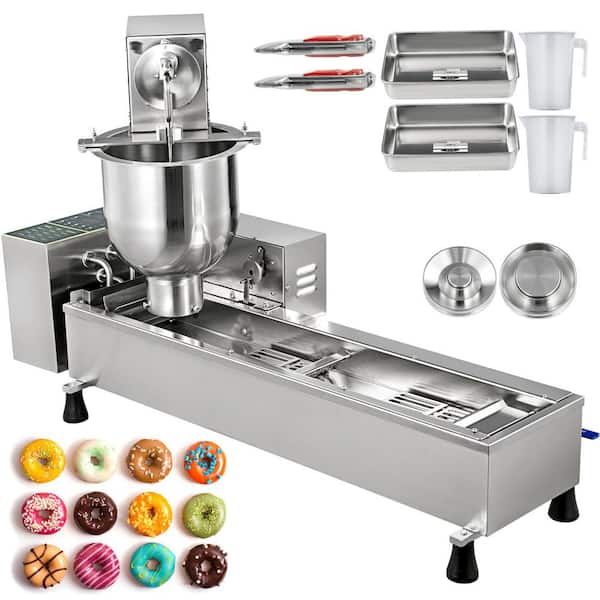 VEVOR Auto Doughnut Maker Single Row Commercial Automatic Donut Making Machine with 7 Liter Hopper, 3 Sizes Molds, Silver