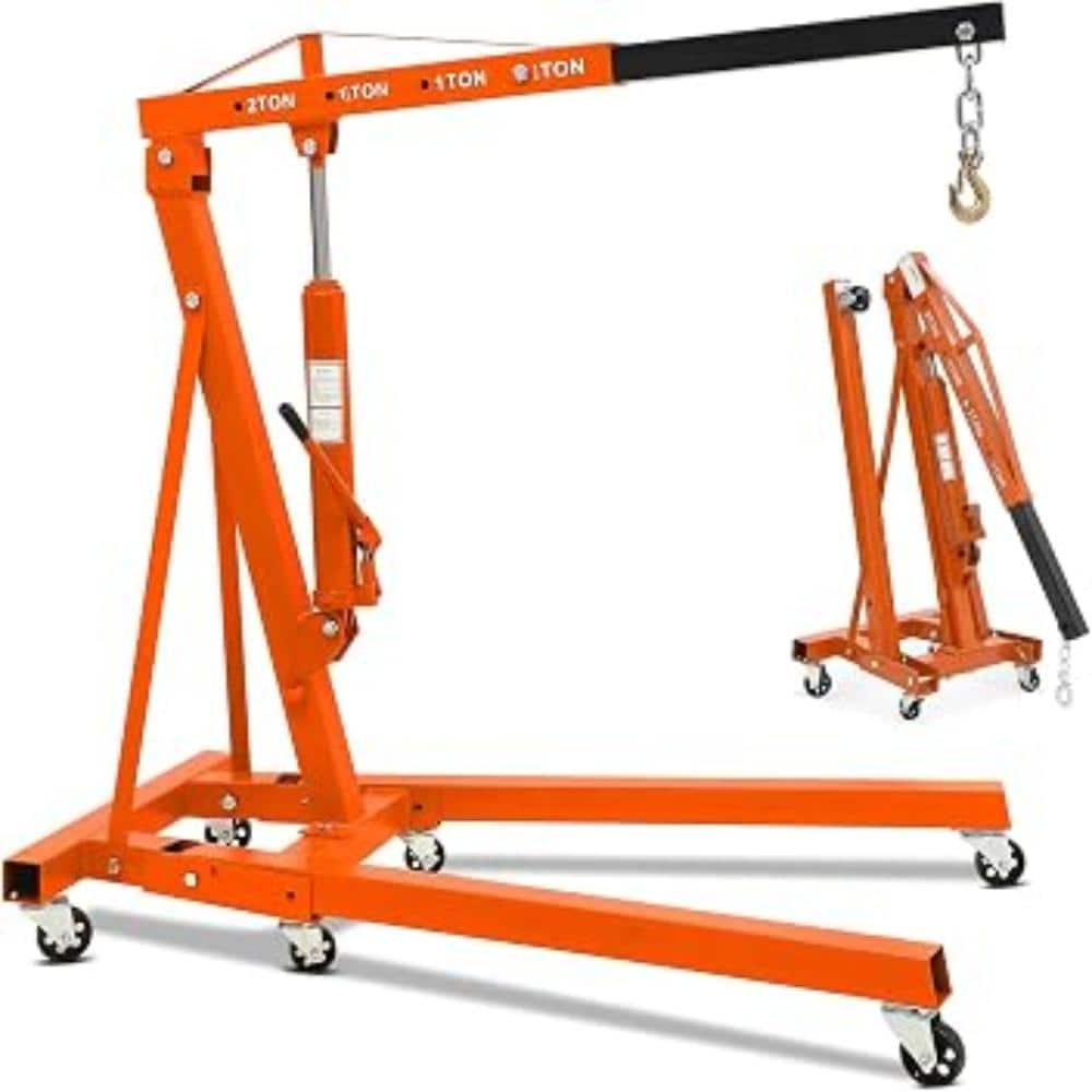 4400LBS Folding Engine Hoist, Heavy Duty Hydraulic Shop Crane Cherry Picker with 6 Casters, Telescopic Boom, Orange price history