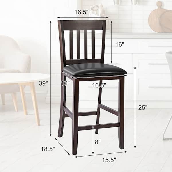Costway 39 Brown Low Back Wood Bar Stools Counter Height