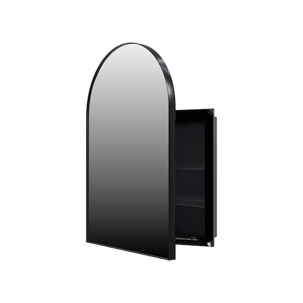 18 in. W x 23.6 in. H Arched Metal Medicine Cabinet with Mirror in Matte Black