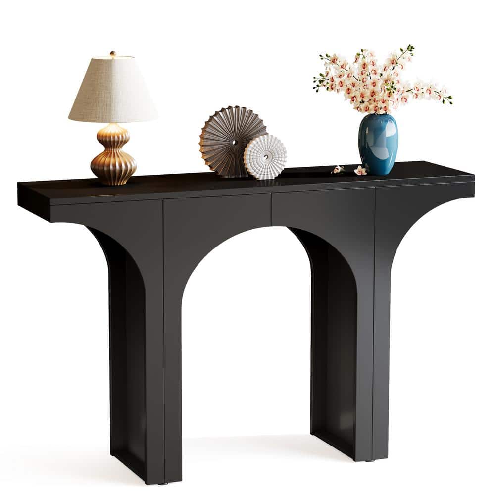 Black Wood 47-Inch Console Table with Arched Base