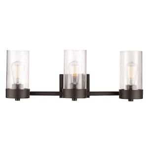 Axel 24 in. 3-Light Bronze Vanity Light with Seeded Glass Shades, Incandescent Bulbs Included