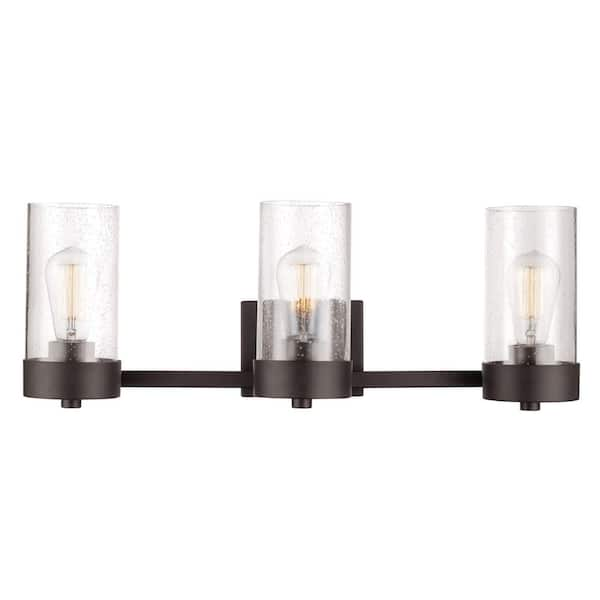 Globe Electric Axel 24 in. 3-Light Bronze Vanity Light with Seeded Glass Shades, Incandescent Bulbs Included