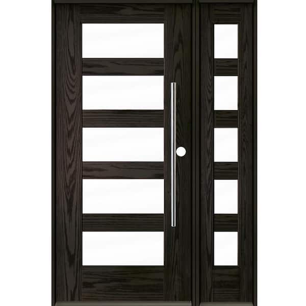 Krosswood Doors Faux Pivot 50 in. x 80 in. 5-Lite Left-Hand/Inswing Clear Glass Baby Grand Stain Fiberglass Prehung Front Door w/RSL