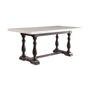 White and Brown Marble Top 4 Legs Base Dining Table Seats 6