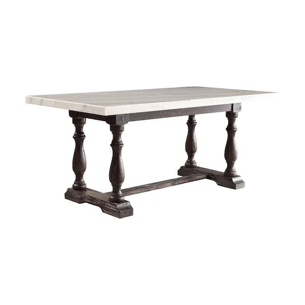 Benjara White and Brown Marble Top 4 Legs Base Dining Table Seats 6