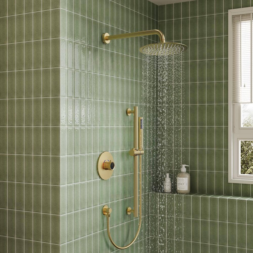 Brushed Gold 10" Rainfall Shower System with Handheld