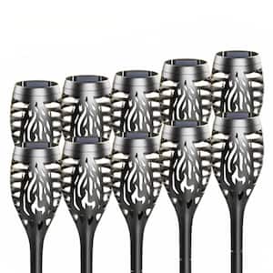 10 Pack Black Plastic Solar Pathway Lights LED Flickering Flame Outdoor Waterproof Torches for Yard Patio Decor