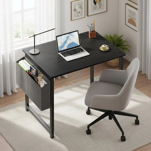 XRAMFY 63 in. Rectangular Black Wood Computer Desk with Side
