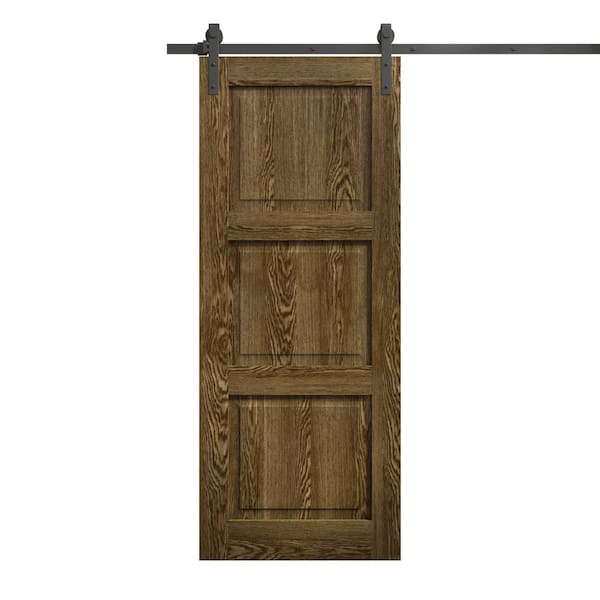 28 in. x 96 in. Marble Oak Color Solid Wood Single Barn Door Slab With Hardware