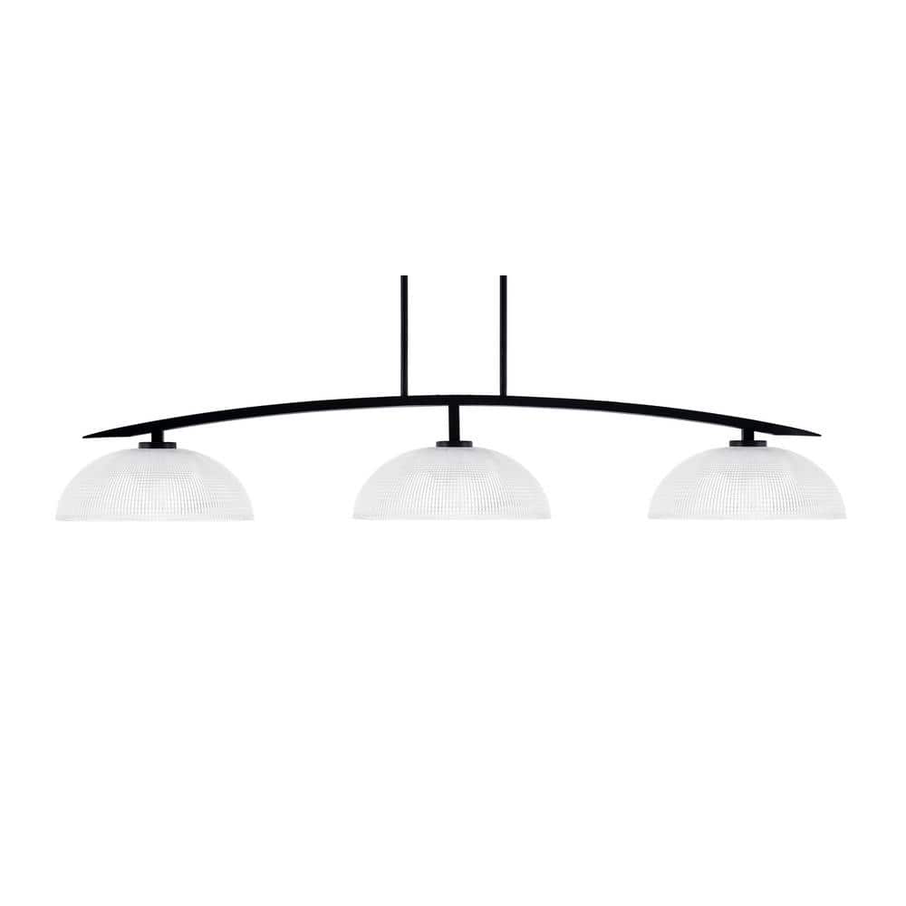 Siena 3-Light Matte Black Billiard Light with 13 in. Clear Ribbed Glass Sha
