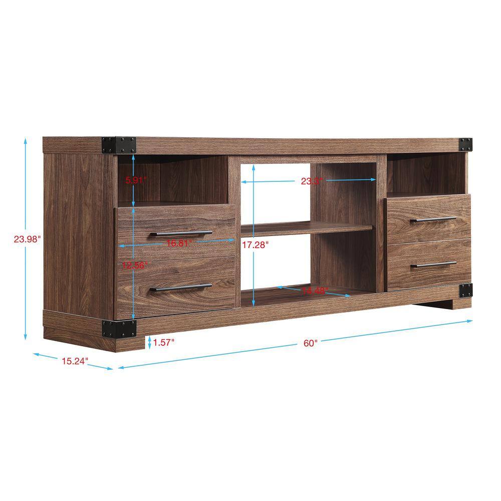 Richmond 60" Brown Wood TV Stand with Drawers and Shelves