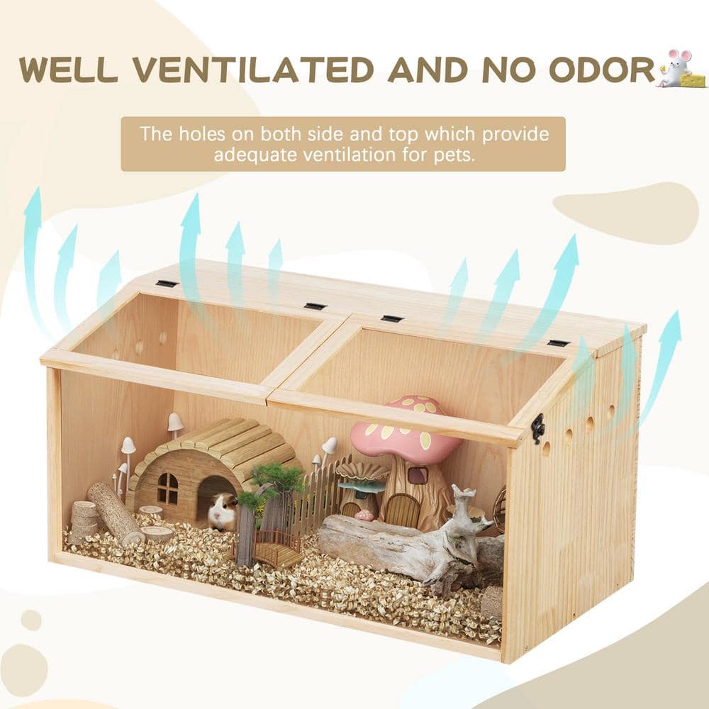Natural Pinewood Hamster Cage with Acrylic Roof and Panels