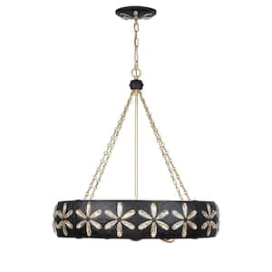 Breegan Jane by Savoy House Venice 6-Light Metropolis Black and Gold with Faceted Crystal Petals