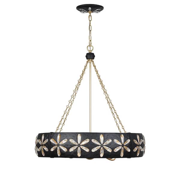 Breegan Jane by Savoy House Venice 6-Light Metropolis Black and Gold with Faceted Crystal Petals