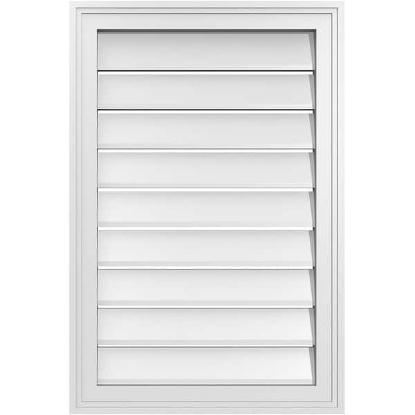 Ekena Millwork 20" x 30" Vertical Surface Mount PVC Gable Vent: Functional with Brickmould Frame
