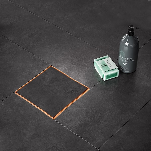 4 in. Square Stainless Steel Shower Drain with Tile Insert in Rose Gold