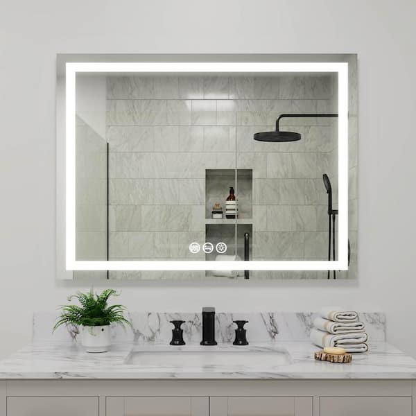 MOC 48 in. W x 36 in. H Large Rectangular Frameless LED Lighted Wall Mount Bathroom Vanity Mirror with Memory Function