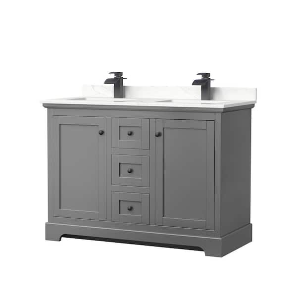 Wyndham Collection Avery 48 in. W x 22 in. D x 35 in. H Double Bath Vanity in Dark Gray with Giotto Quartz Top