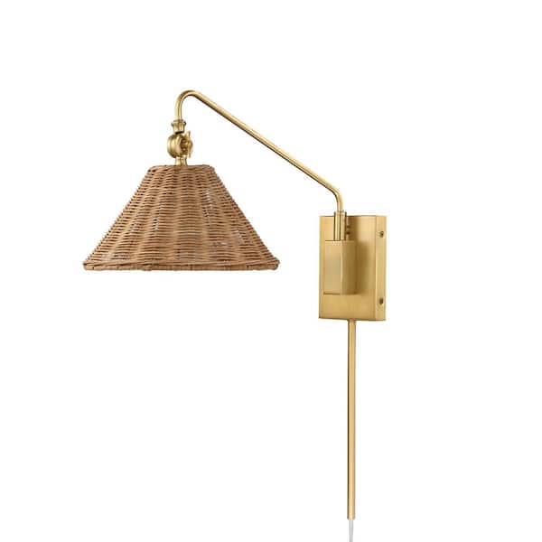 Celeste 1 Bulb Rattan Wall Light, Plug-In Wall Lamp with Rattan Shade and Swing Arm, Up to 48 in. Cord