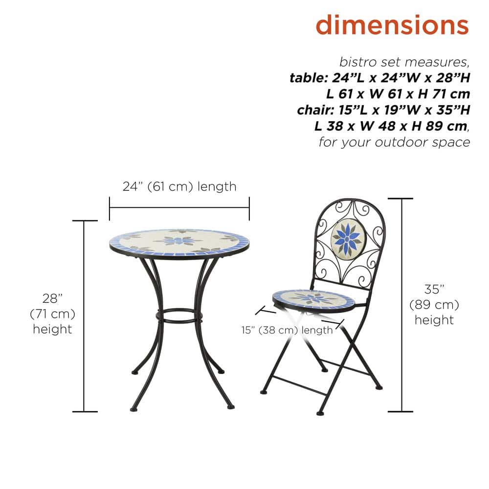 Blue and Beige Ceramic Mosaic Bistro Set with Steel Frame