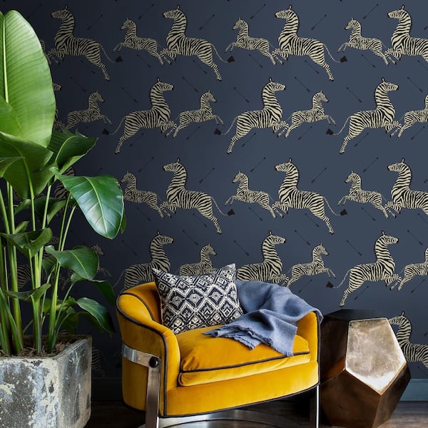 Scalamandre Denim Zebra Safari Self Adhesive Wallpaper, Blue