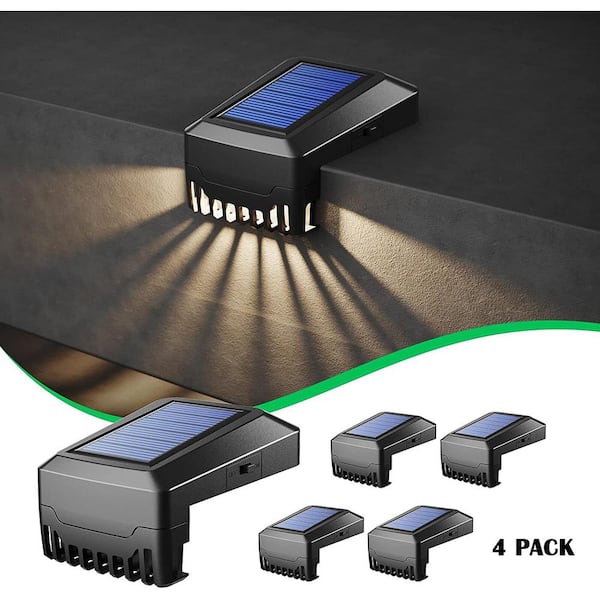 YANSUN Solar Powered Black Dusk to Dawn Waterproof Integrated LED Deck Light Wall Light 3000K Warm White (4-Pack)