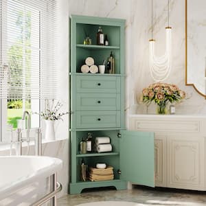 23 in. Green Triangle Tall Cabinet with 3 Drawers and Adjustable Shelves for Bathroom Kitchen Living Room