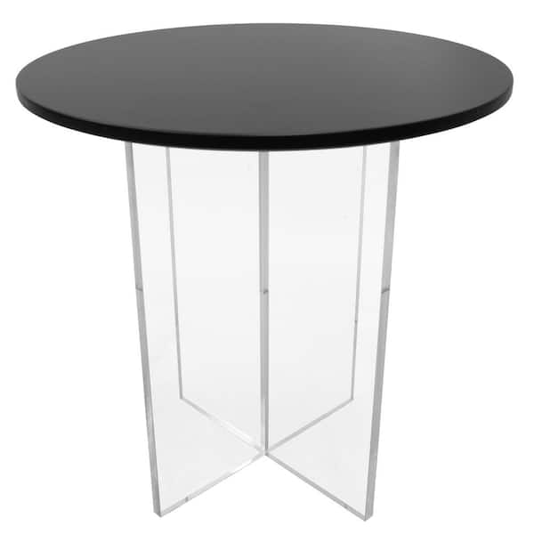Leisuremod Valore Series Modern Side Table with 20" Round MDF Top and Sturdy Acrylic Cross Base in Black