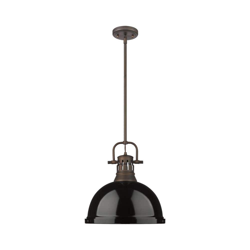 Duncan 14.625 in. 1 Light Rubbed Bronze Pendant Light with Black Shade price history on PriceWatchPro