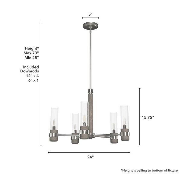 Hunter River Mill 6-Light Brushed Nickel Candlestick Chandelier with Clear Seeded Glass Shades