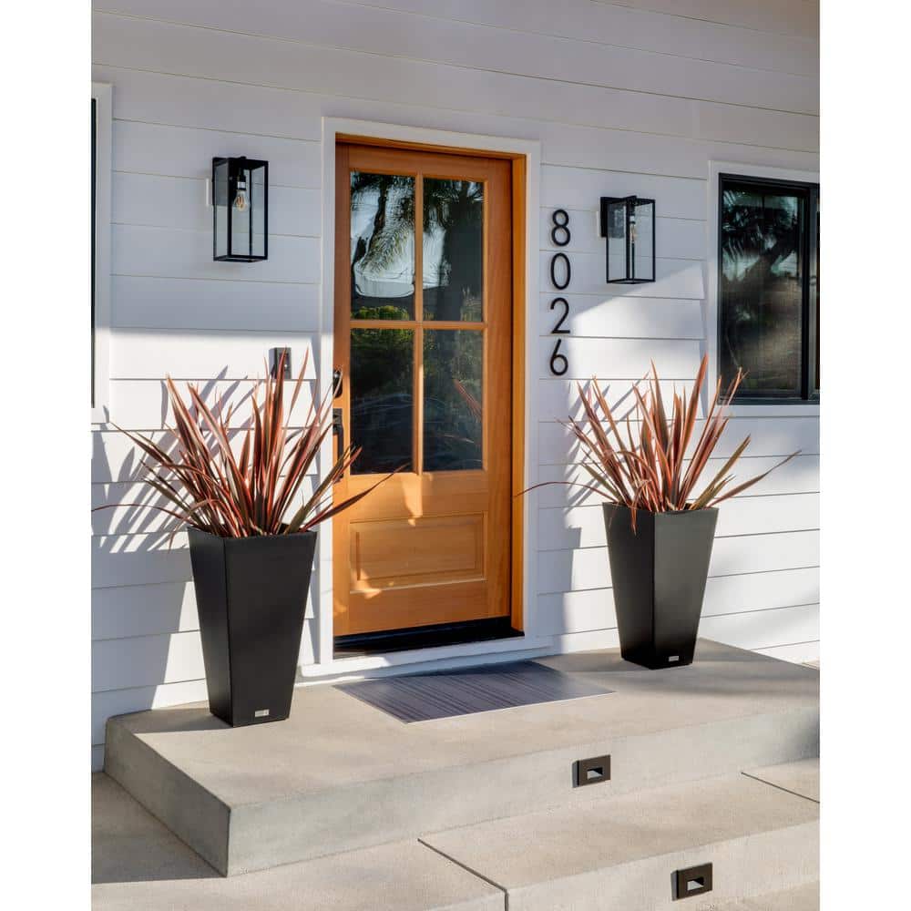 Black Tall Square Plastic Planter Set for Indoor/Outdoor Use