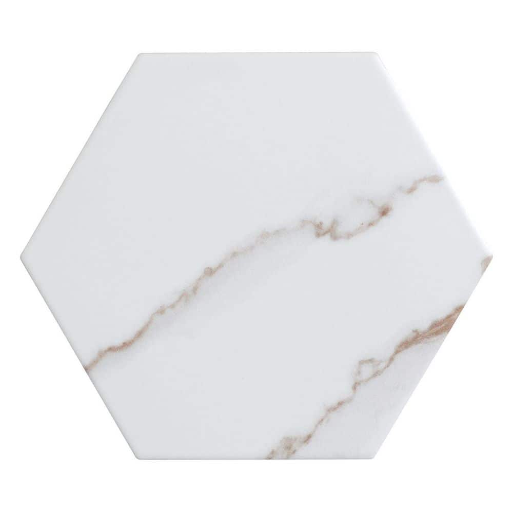 Porlan Tulane White 8-in. x 9-in. Hexagon Marble Look Matte Porcelain Floor and Wall Tile Sample price history on PriceWatchPro