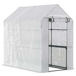 73 in. W x 47 in. D x 75 in. H Steel White Walk-in Greenhouse with Tunnel Shed w/Roll-up Door and 4 Shelves White
