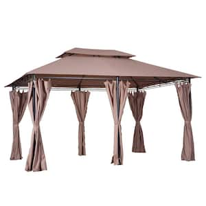 13 ft. x 10 ft. Khaki Outdoor Gazebo Canopy Shelter with Curtains, Double Layer Vented Roof