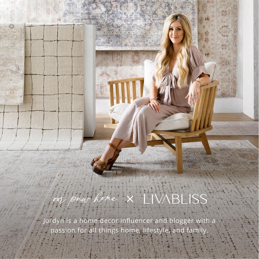 Taupe and Cream Rectangular Washable Synthetic Area Rug