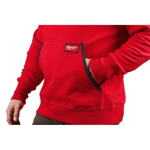 Milwaukee - Men's Medium Red Heavy-Duty Cotton/Polyester Long-Sleeve Pullover Hoodie