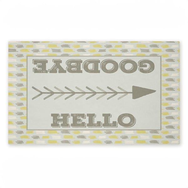 Hello and Goodbye with Arrow Gray 18 in. x 30 in. Polyester Non-Slip Outdoor Door Mat