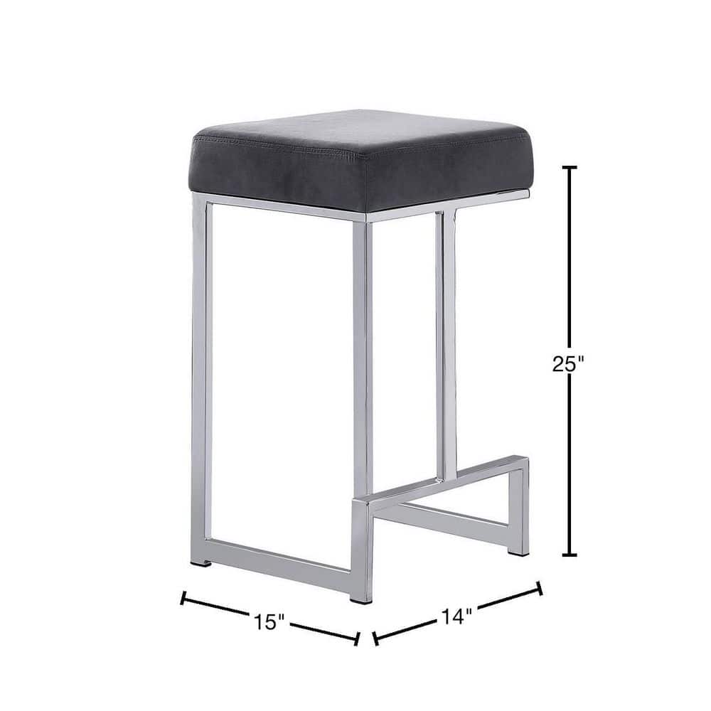 Gray Faux Leather Backless Counter Stools with Stainless Steel Base, Set of 2