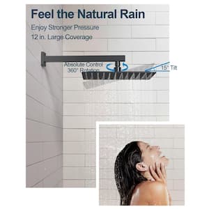 Thermostatic Valve 5-Spray Wall Mount 12 in. Fixed and Handheld Shower Head 2.5 GPM in Matte Black